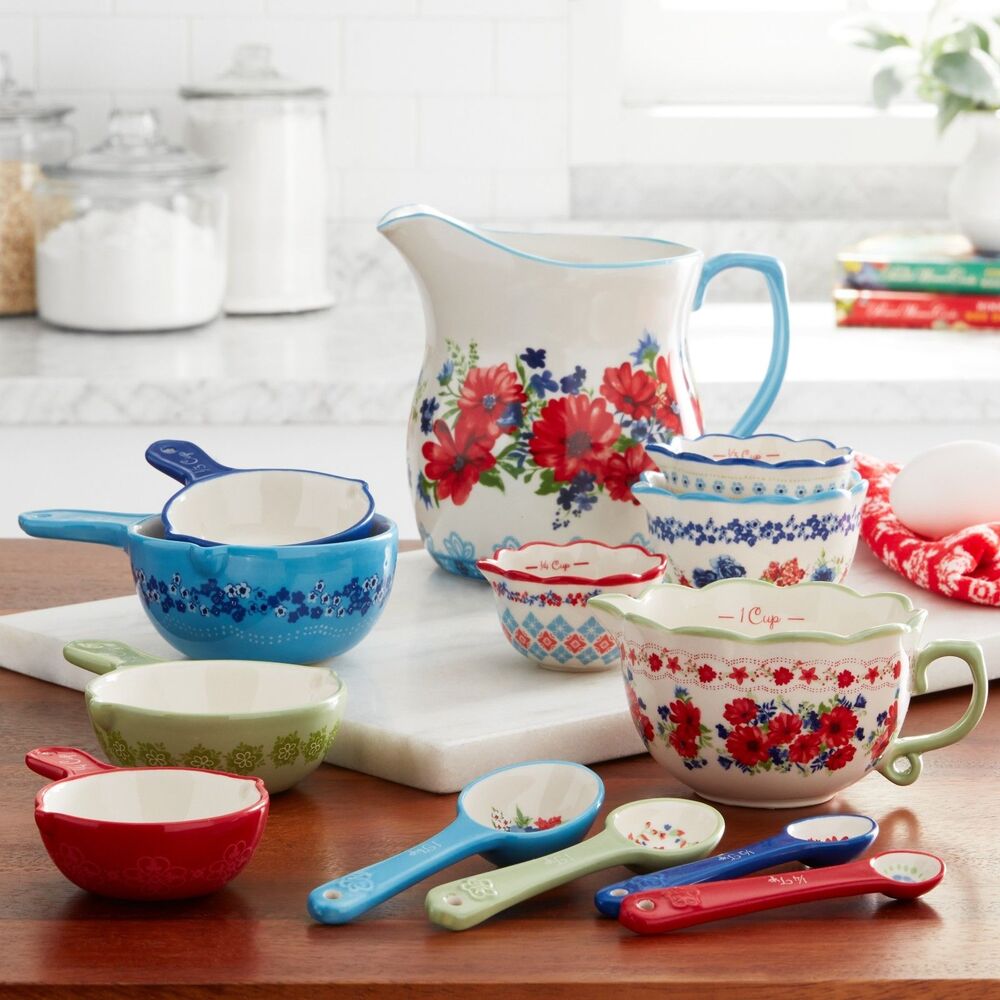 Pioneer Woman Classic Charm Measuring Cups Spoons Scoops 13 Pieces Set Floral